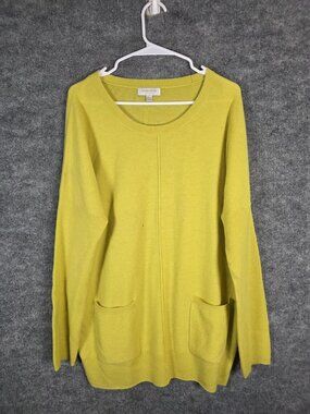 Nordstrom Sweater Womens XL Yellow 100% Cashmere Scoop Neck Tunic Stains Damage
